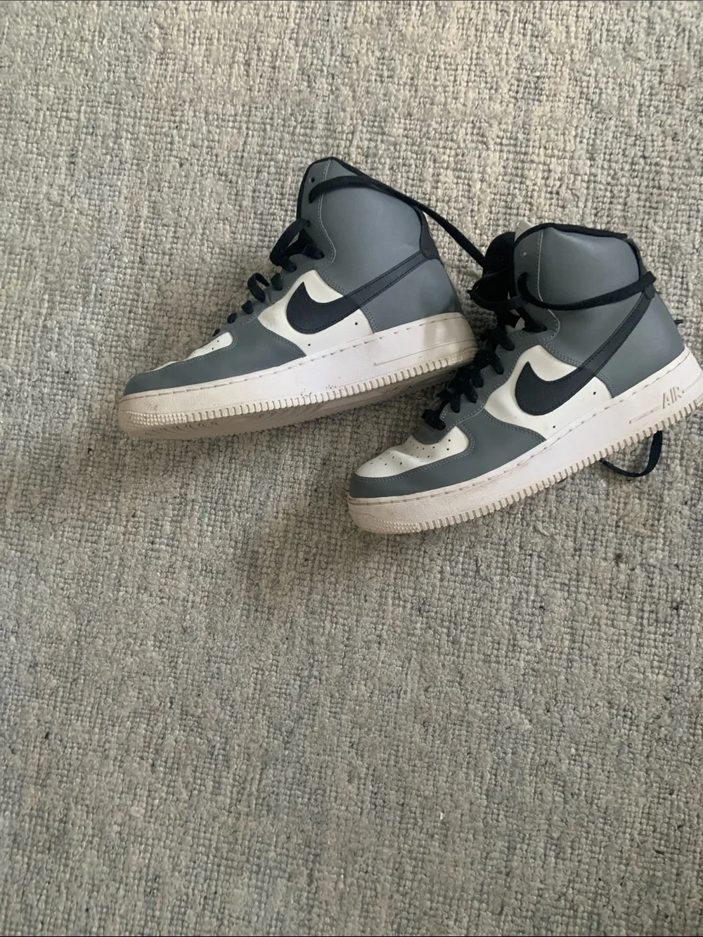 Nike High-Top Sneakers in White and Gray with Black Accents